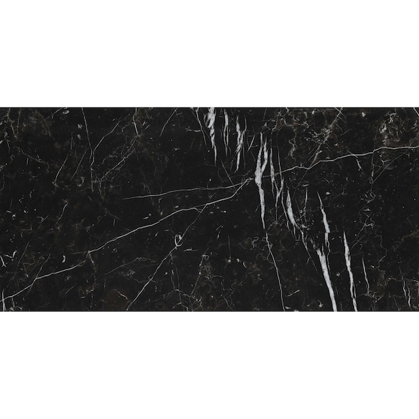 Regallo Marquina Noir 12 In. X 24 In. Polished Porcelain Floor And Wall Tile, 7PK